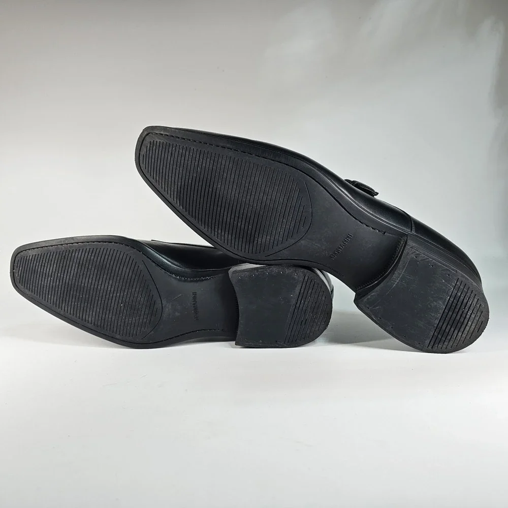 Magnanni Black Leather Single Monk Strap Loafers